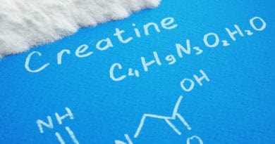 kreatinpulver med den kemiske formel for kreatin monohydrat 390x205